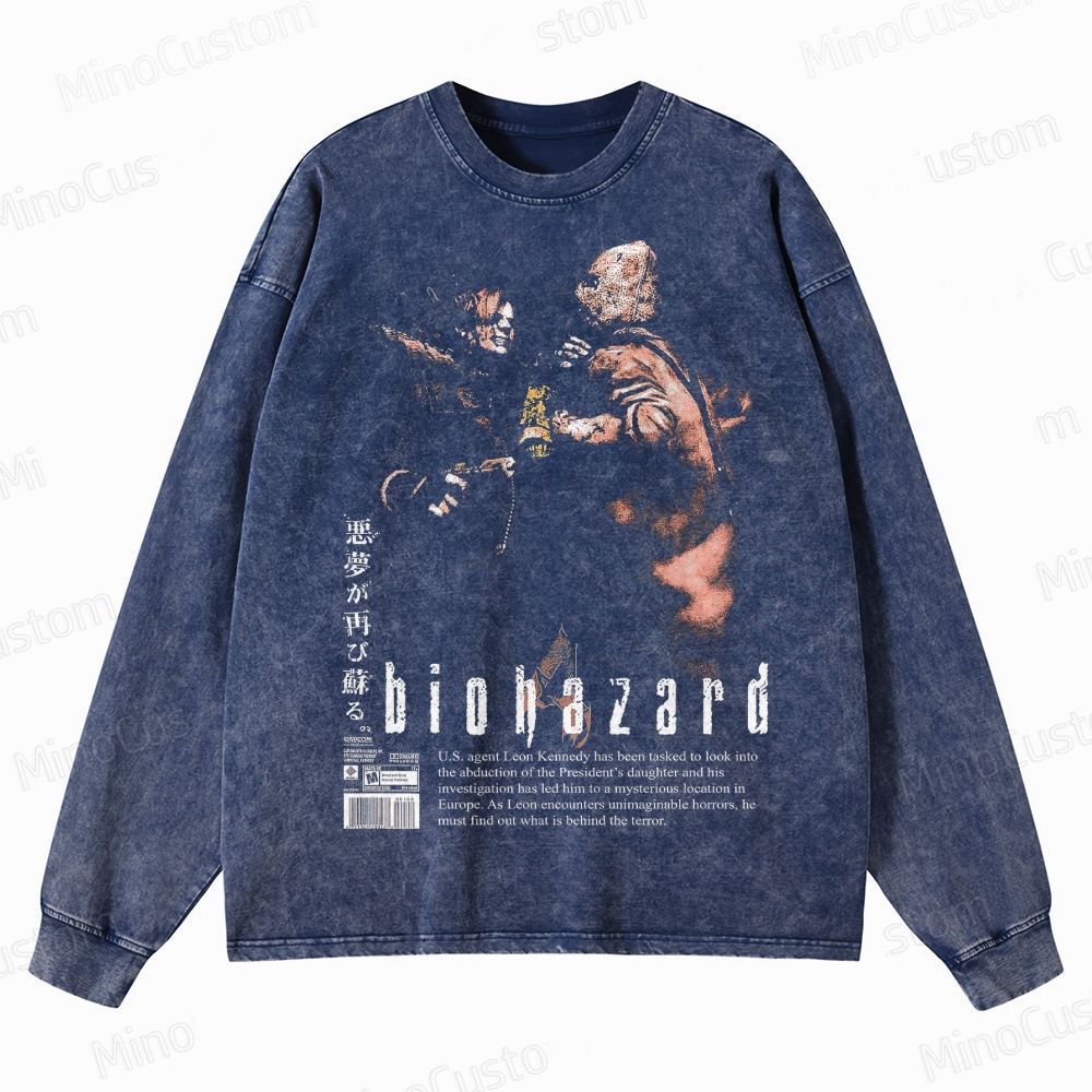 Vintage Biohazard Graphic Crewneck Washed Sweatshirt 