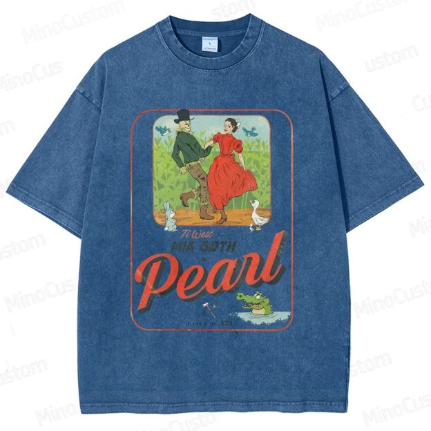 Pearl Retro Horror Western Graphic Washed Vintage T - Shirt