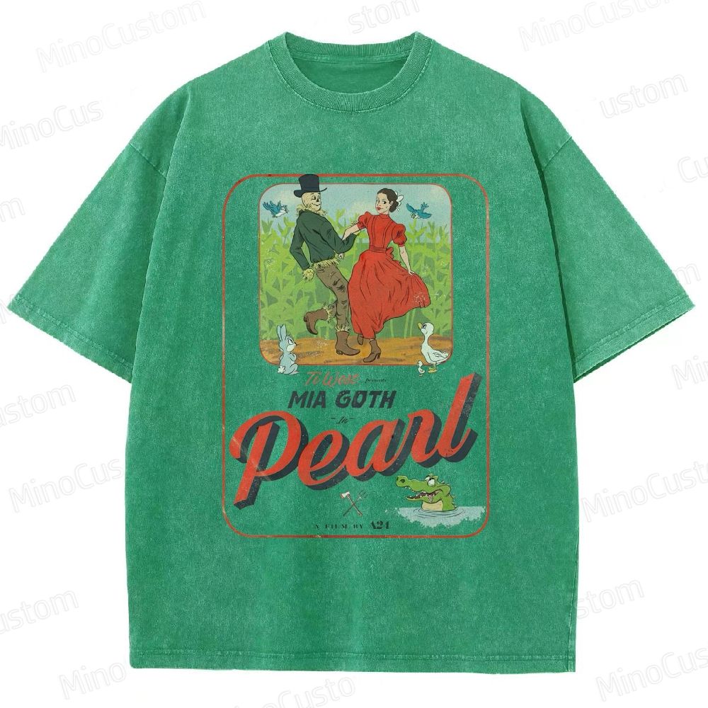 Pearl Retro Horror Western Graphic Washed Vintage T - Shirt