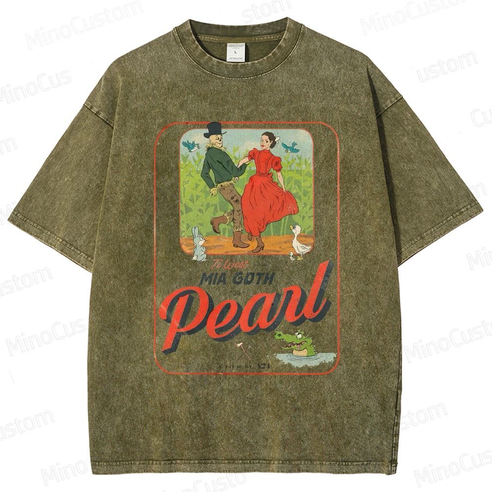 Pearl Retro Horror Western Graphic Washed Vintage T - Shirt