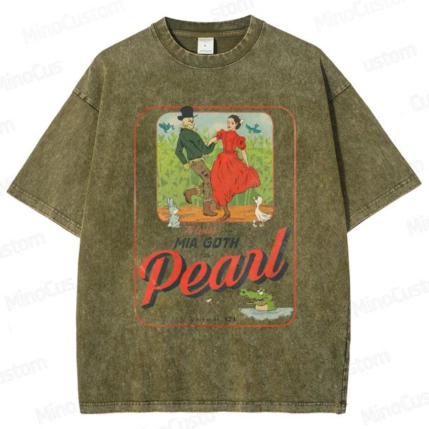 Pearl Retro Horror Western Graphic Washed Vintage T - Shirt