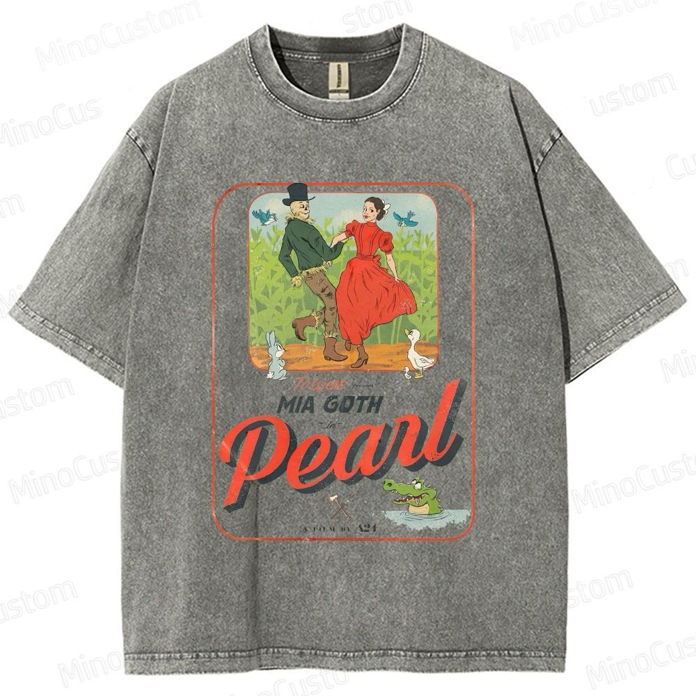Pearl Retro Horror Western Graphic Washed Vintage T - Shirt