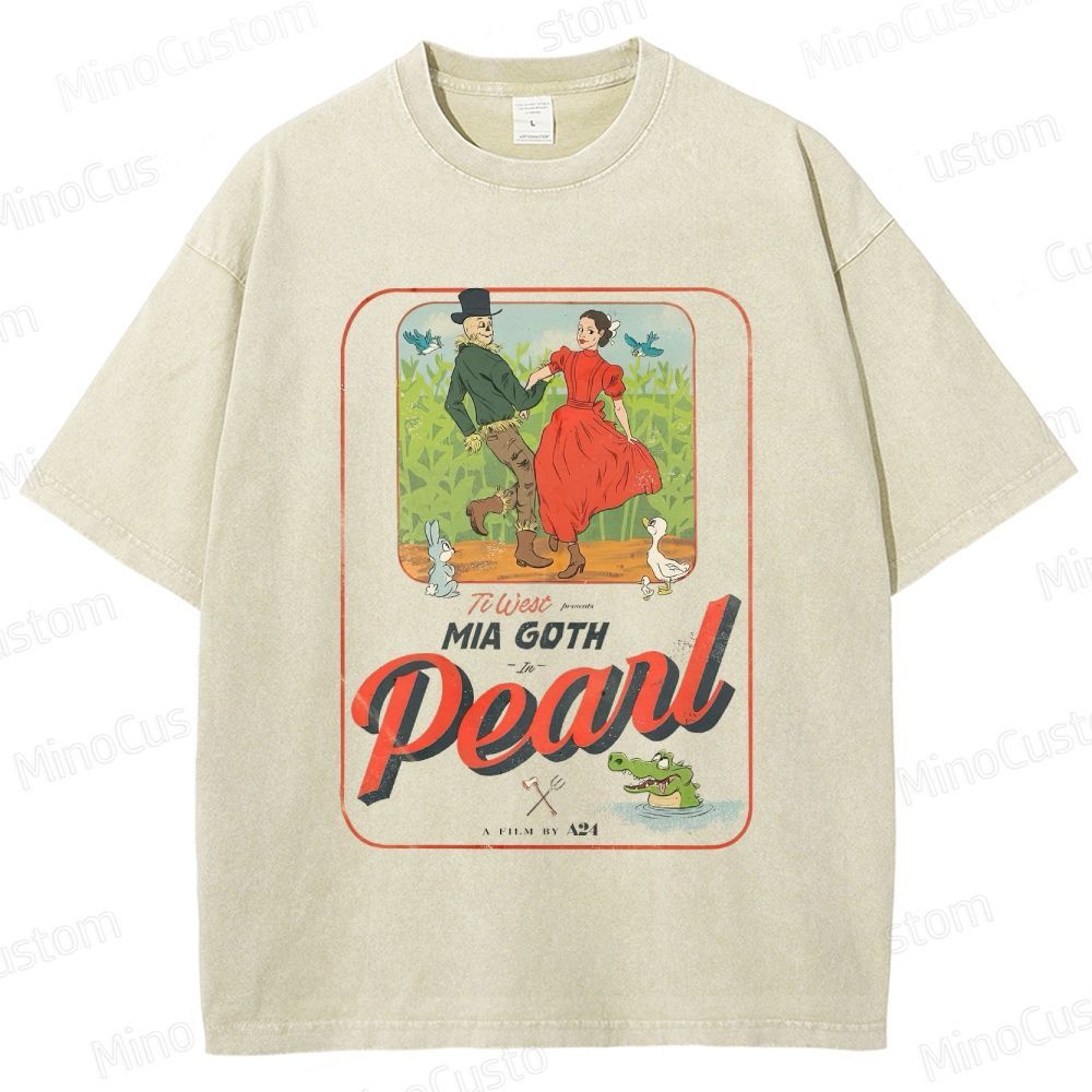 Pearl Retro Horror Western Graphic Washed Vintage T - Shirt