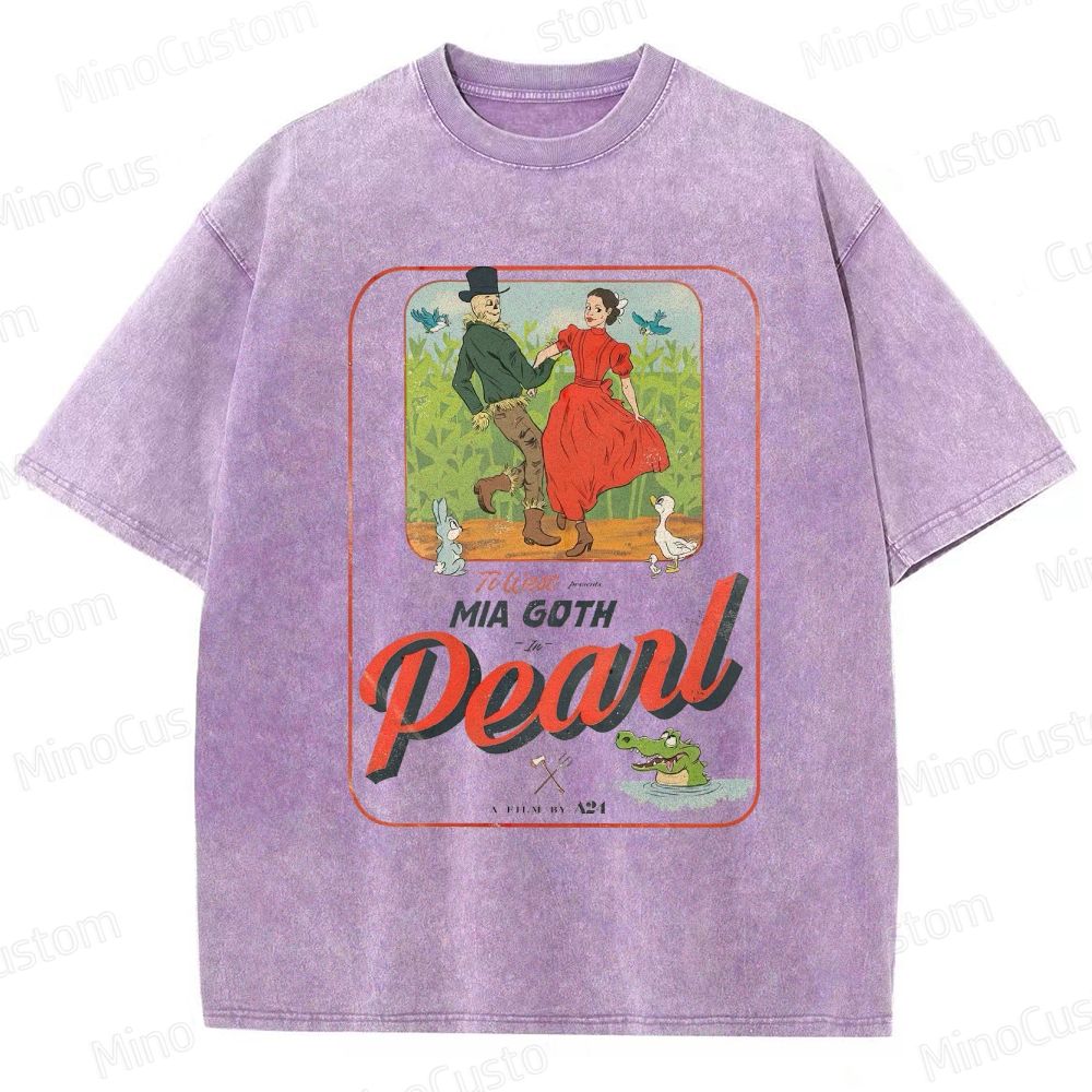 Pearl Retro Horror Western Graphic Washed Vintage T - Shirt