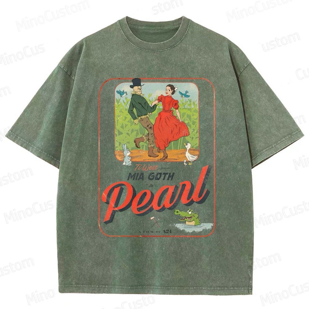 Pearl Retro Horror Western Graphic Washed Vintage T - Shirt