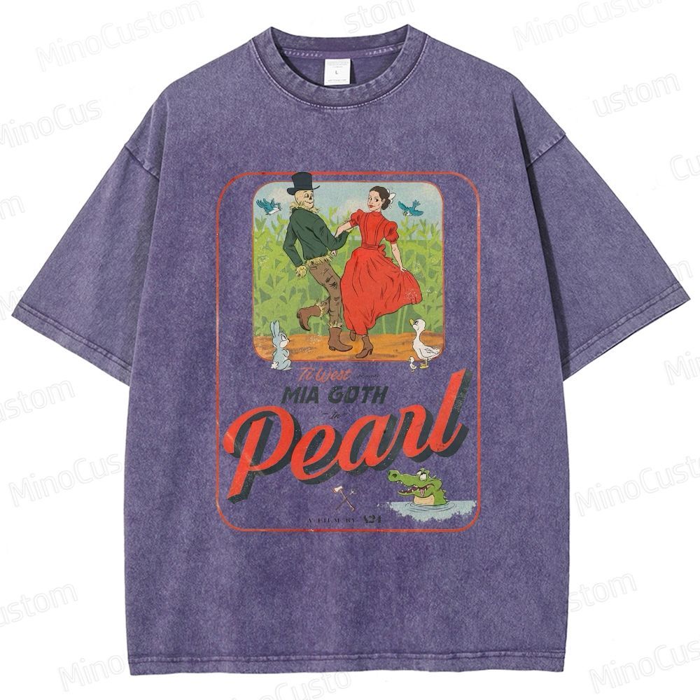 Pearl Retro Horror Western Graphic Washed Vintage T - Shirt