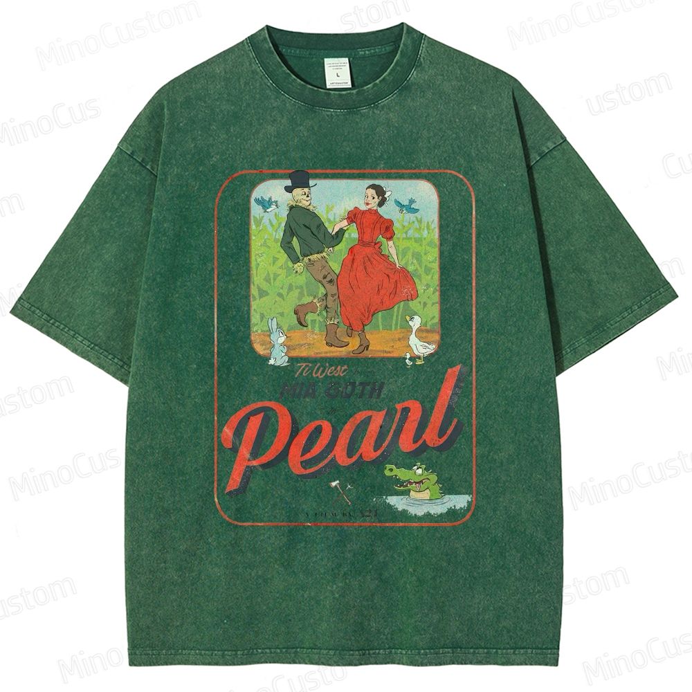 Pearl Retro Horror Western Graphic Washed Vintage T - Shirt
