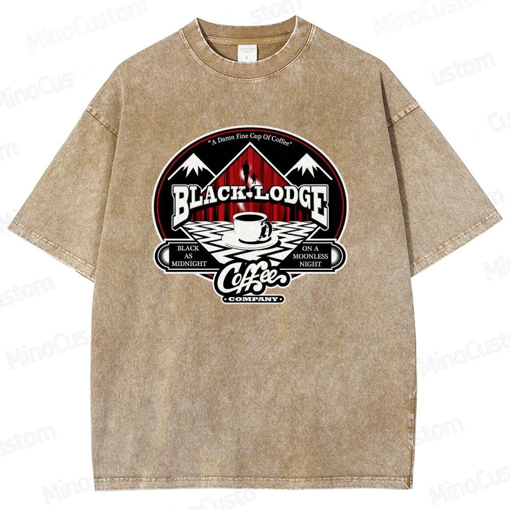 Twin Peaks Black Lodge Coffee Graphic Washed Vintage T - Shirt