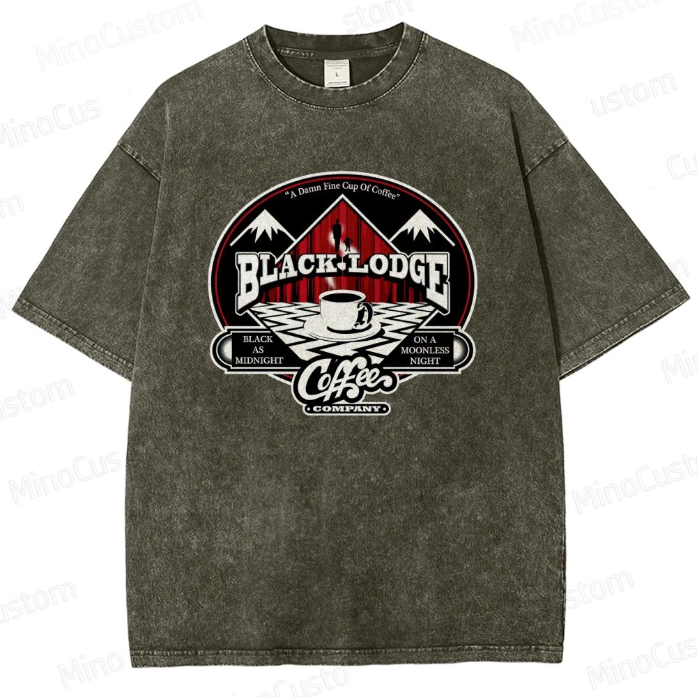 Twin Peaks Black Lodge Coffee Graphic Washed Vintage T - Shirt