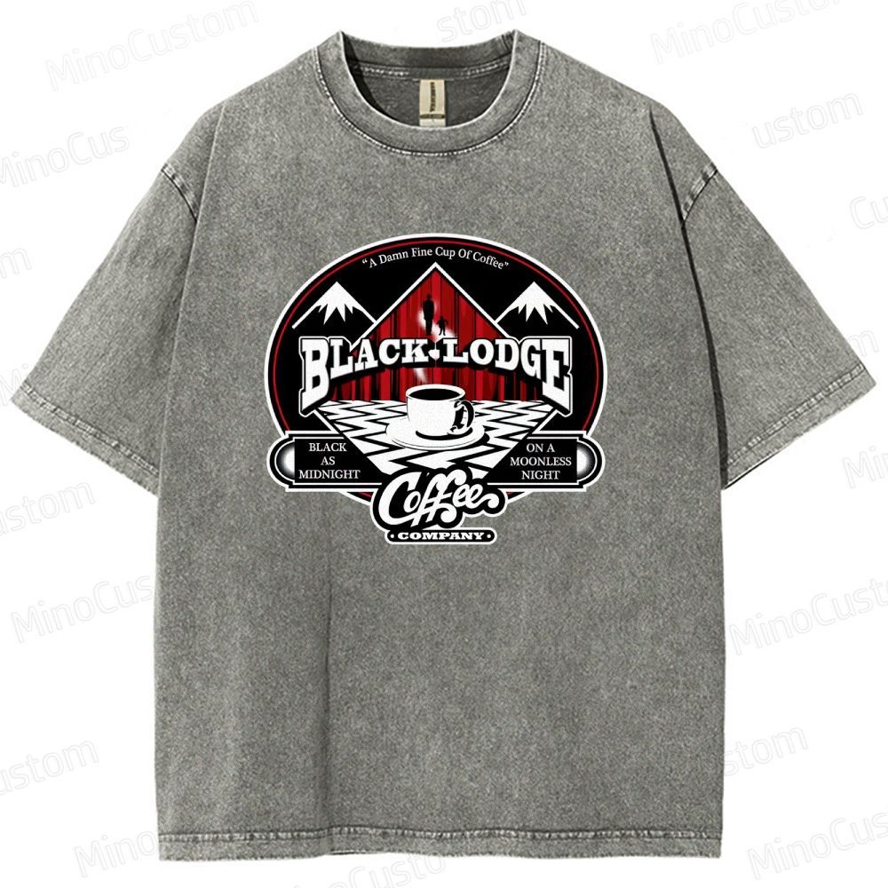 Twin Peaks Black Lodge Coffee Graphic Washed Vintage T - Shirt
