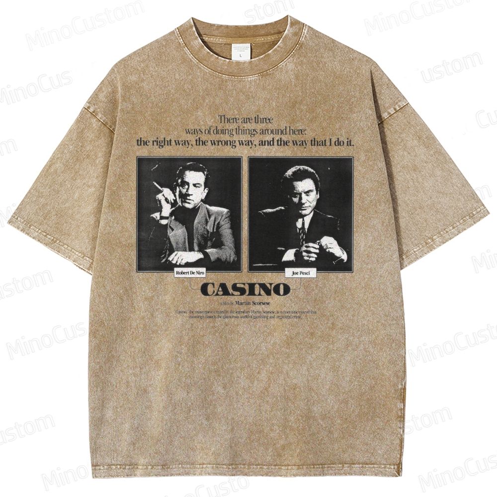 Casino Retro Gangster Movie Graphic Washed Vintage T - Shirt