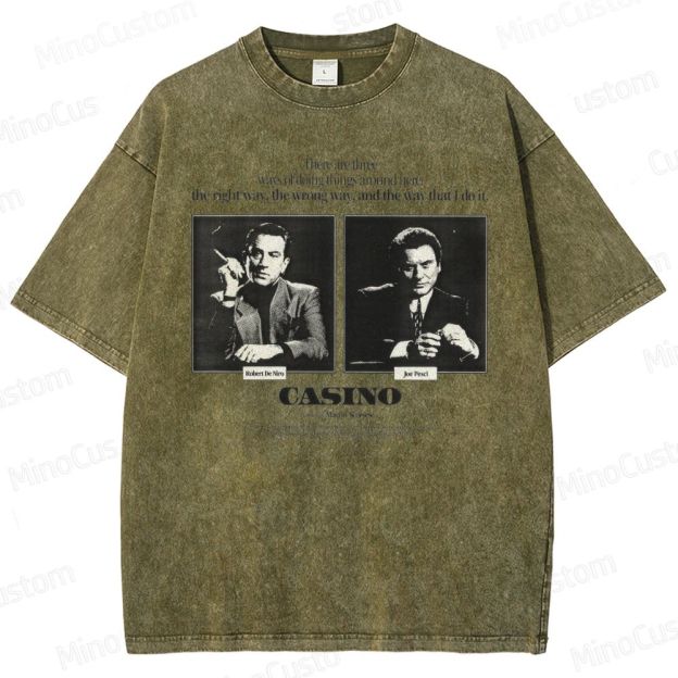 Casino Retro Gangster Movie Graphic Washed Vintage T - Shirt