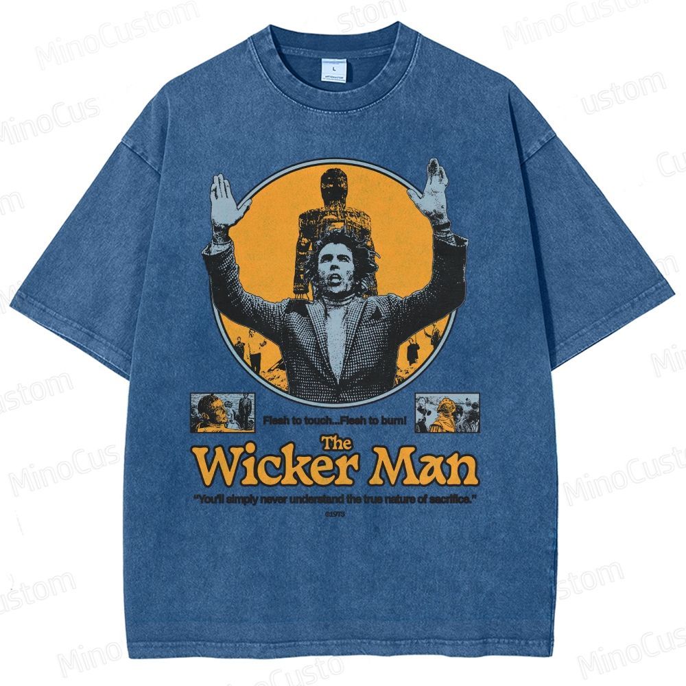 The Wicker Man Retro Folk Horror Graphic Washed Vintage T - Shirt