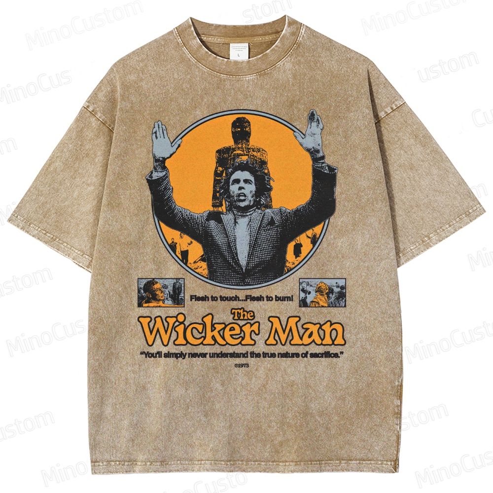 The Wicker Man Retro Folk Horror Graphic Washed Vintage T - Shirt