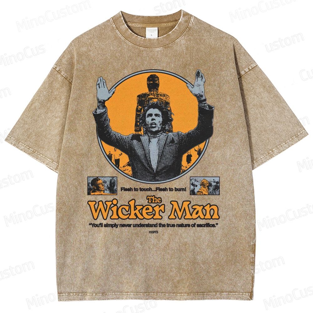 The Wicker Man Retro Folk Horror Graphic Washed Vintage T - Shirt