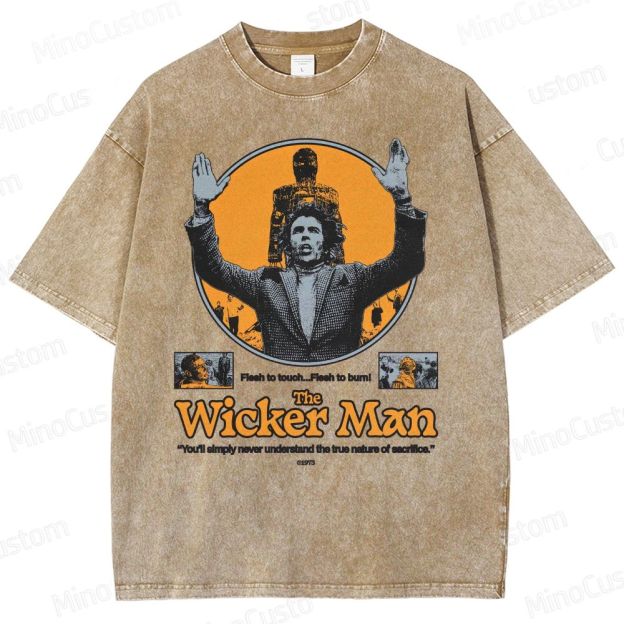 The Wicker Man Retro Folk Horror Graphic Washed Vintage T - Shirt