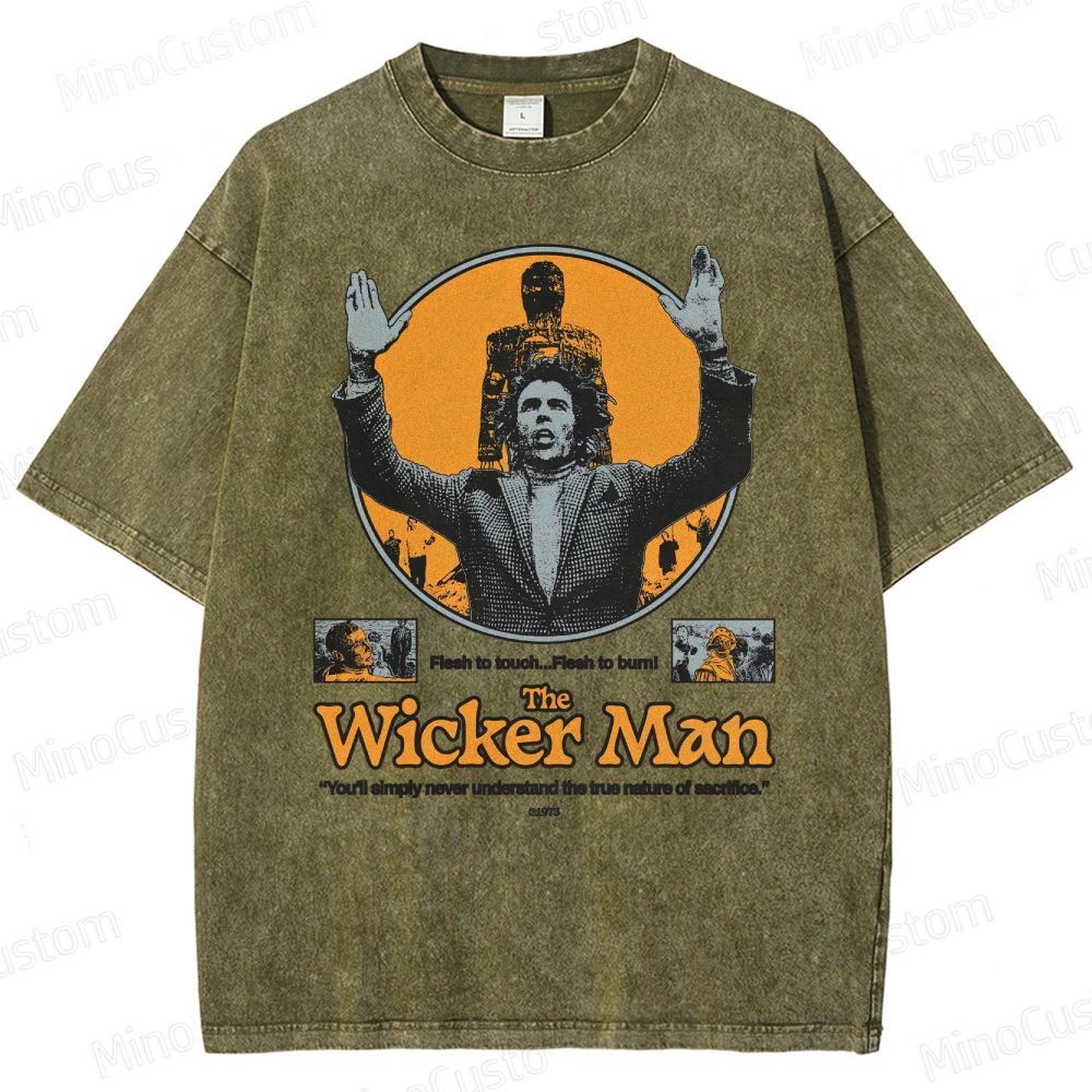 The Wicker Man Retro Folk Horror Graphic Washed Vintage T - Shirt