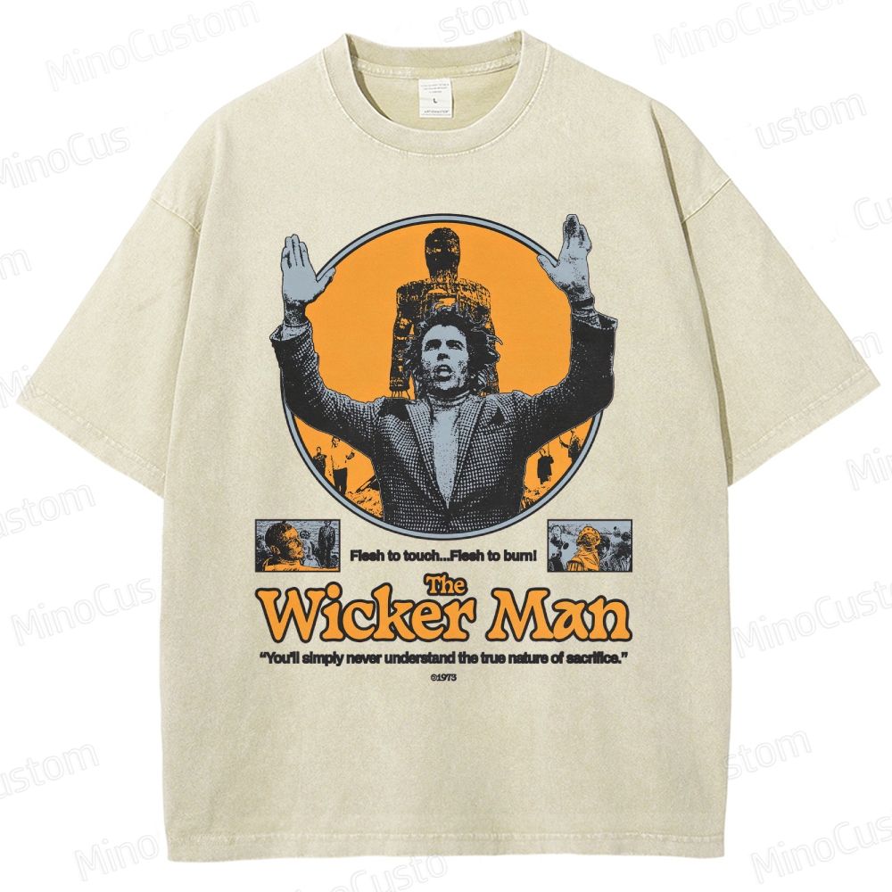 The Wicker Man Retro Folk Horror Graphic Washed Vintage T - Shirt