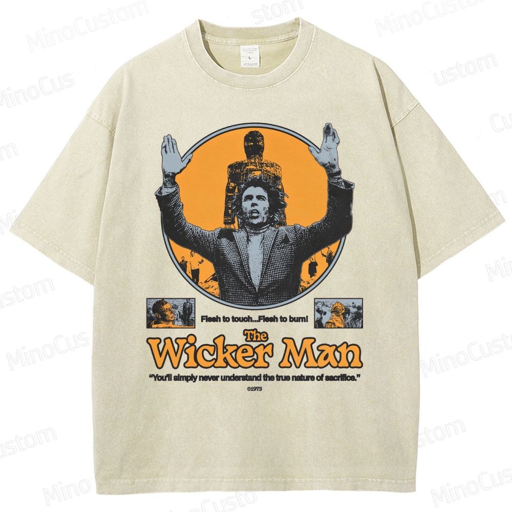 The Wicker Man Retro Folk Horror Graphic Washed Vintage T - Shirt