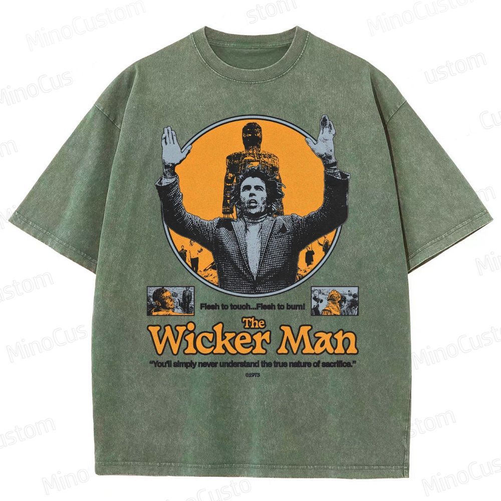 The Wicker Man Retro Folk Horror Graphic Washed Vintage T - Shirt