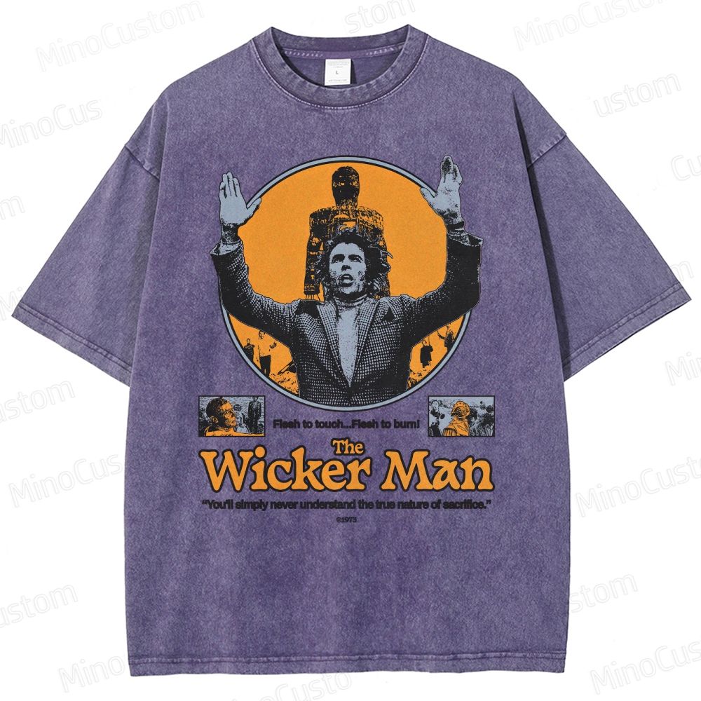 The Wicker Man Retro Folk Horror Graphic Washed Vintage T - Shirt
