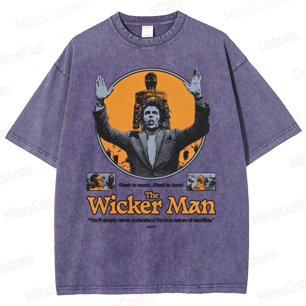 The Wicker Man Retro Folk Horror Graphic Washed Vintage T - Shirt