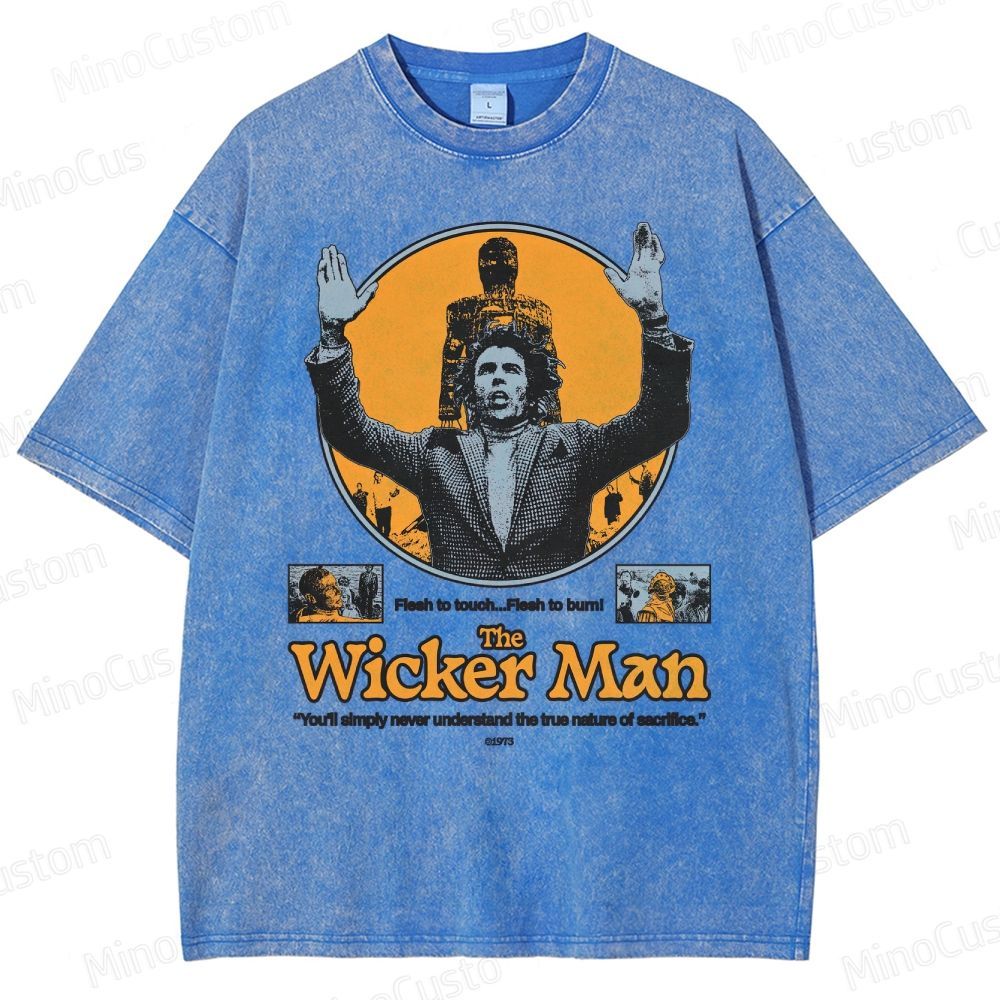 The Wicker Man Retro Folk Horror Graphic Washed Vintage T - Shirt