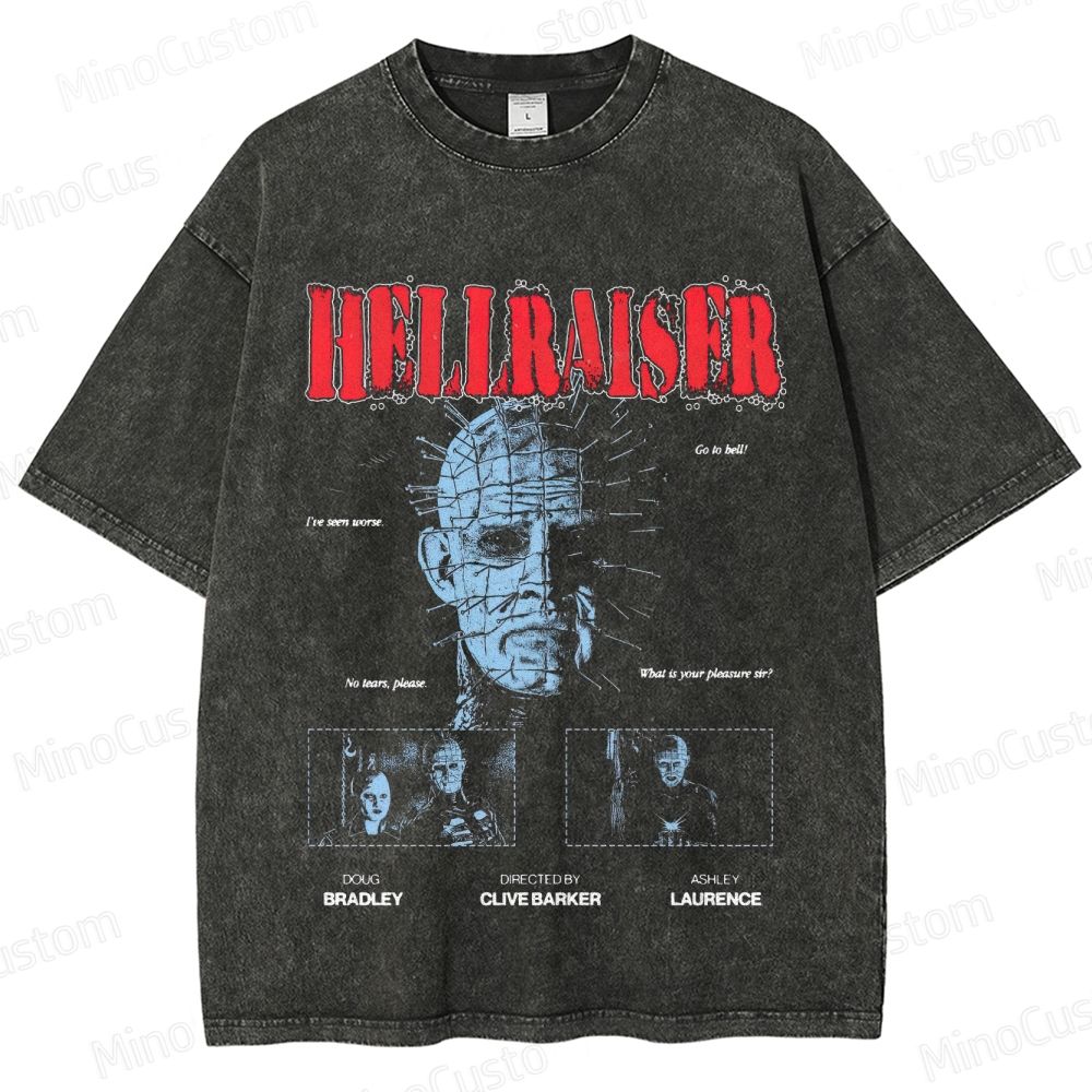 Hellraiser Retro Body Horror Graphic Washed Vintage T - Shirt
