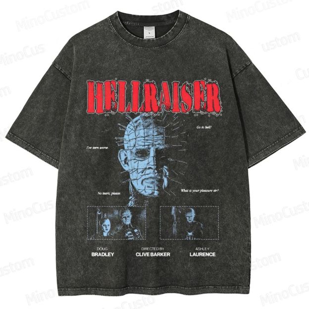 Hellraiser Retro Body Horror Graphic Washed Vintage T - Shirt