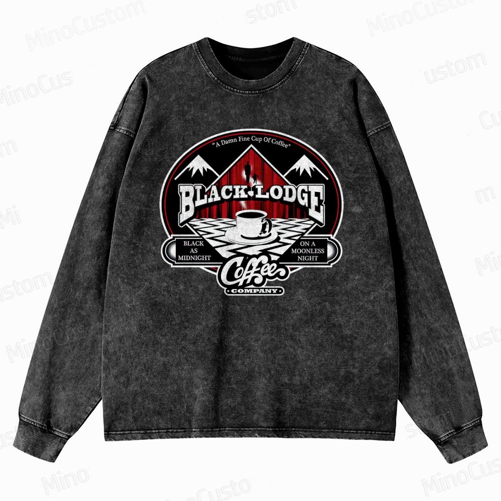 Twin Peaks Black Lodge Retro Cult TV Coffee Graphic Washed Vintage Long-Sleeve Shirt
