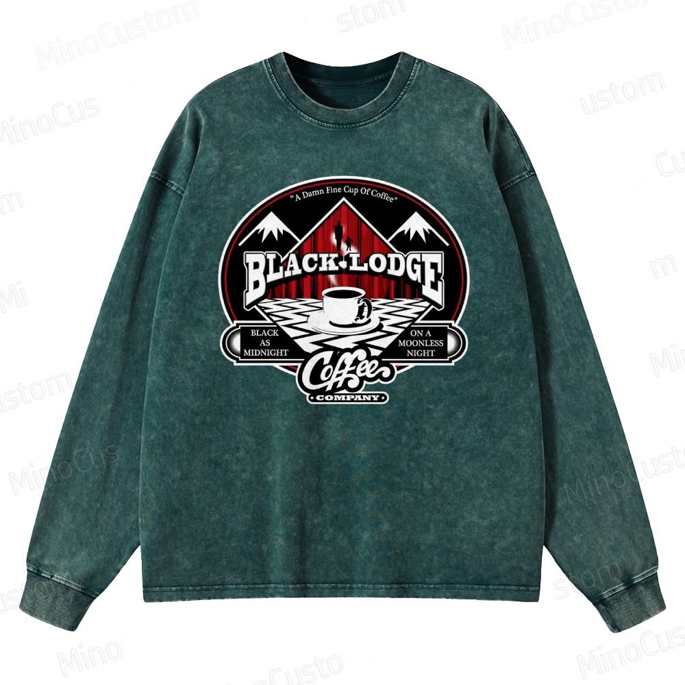 Twin Peaks Black Lodge Retro Cult TV Coffee Graphic Washed Vintage Long-Sleeve Shirt