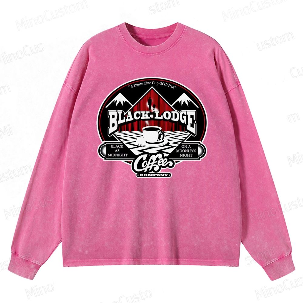 Twin Peaks Black Lodge Retro Cult TV Coffee Graphic Washed Vintage Long-Sleeve Shirt