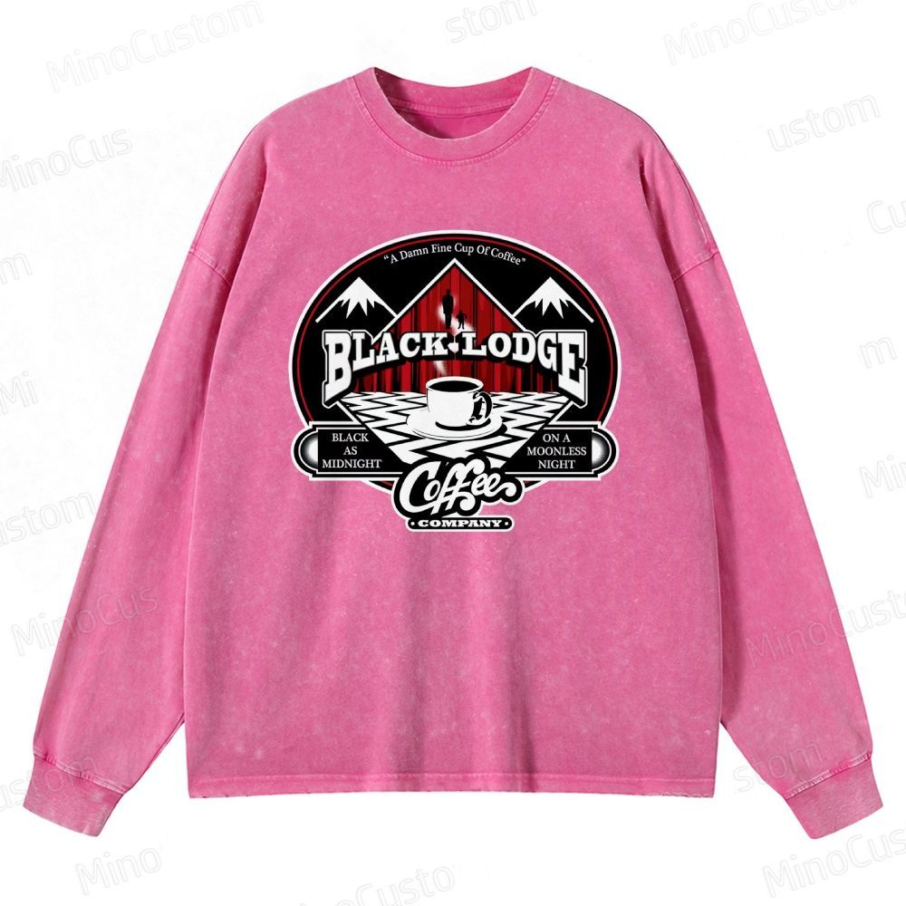 Twin Peaks Black Lodge Retro Cult TV Coffee Graphic Washed Vintage Long-Sleeve Shirt
