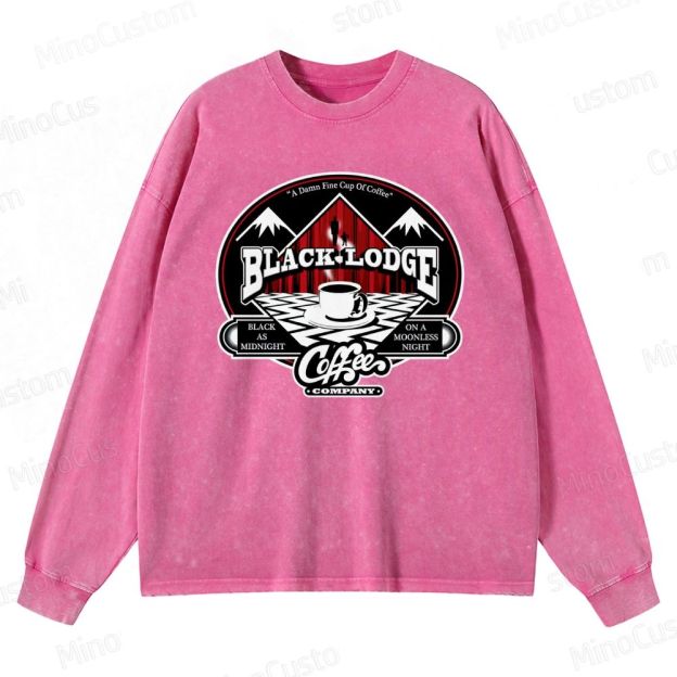 Twin Peaks Black Lodge Retro Cult TV Coffee Graphic Washed Vintage Long-Sleeve Shirt