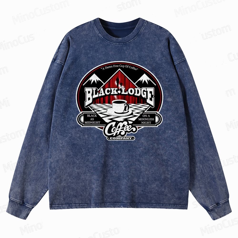 Twin Peaks Black Lodge Retro Cult TV Coffee Graphic Washed Vintage Long-Sleeve Shirt
