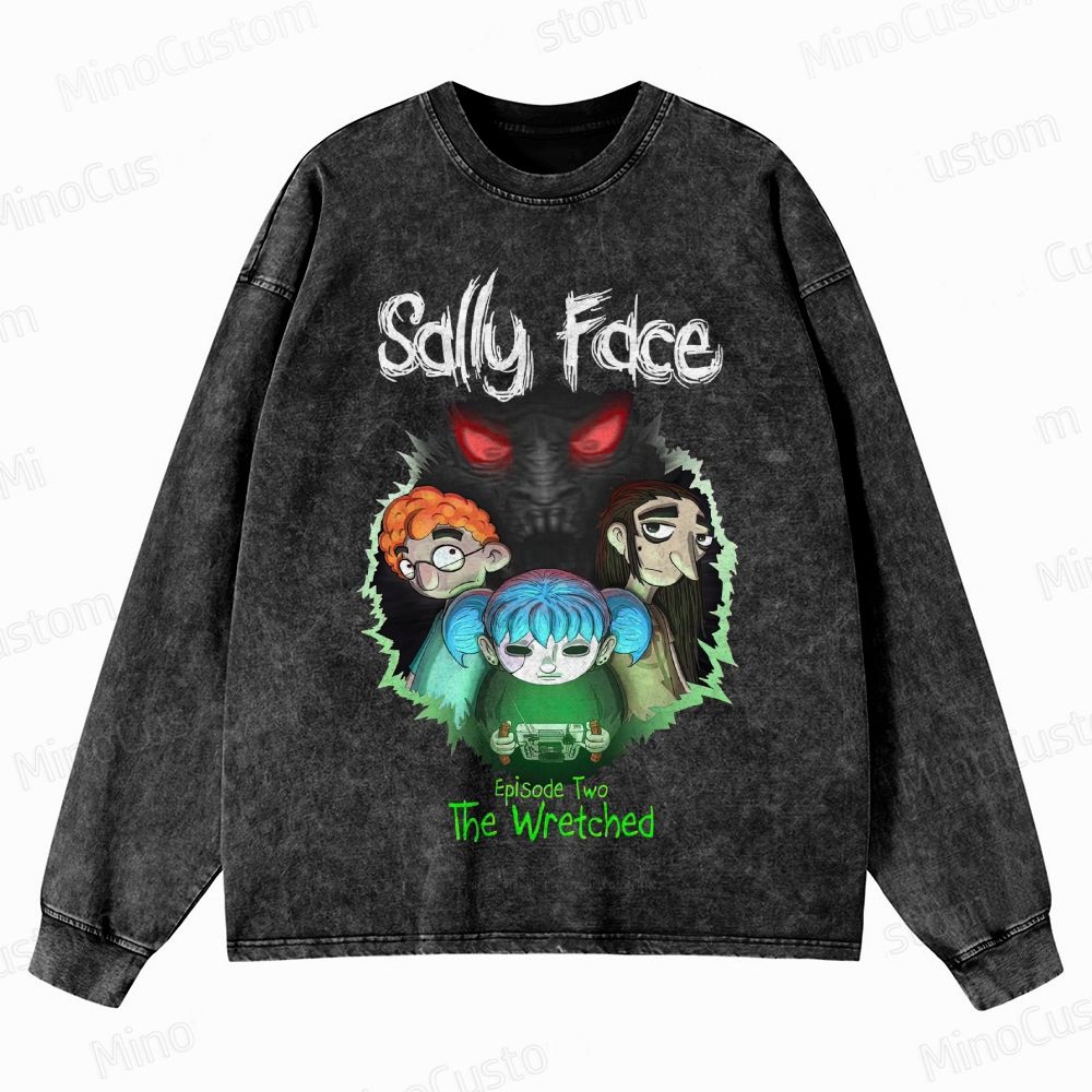 Sally Face: The Wretched Retro Indie Horror Graphic Washed Vintage Long-Sleeve Shirt