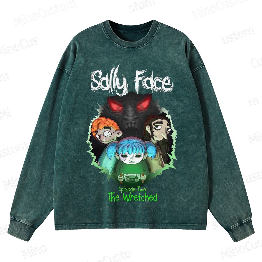 Sally Face: The Wretched Retro Indie Horror Graphic Washed Vintage Long-Sleeve Shirt