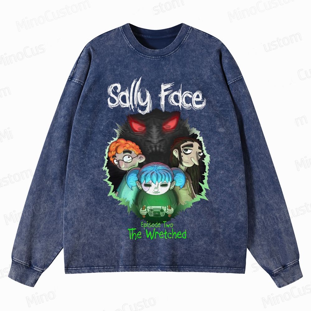 Sally Face: The Wretched Retro Indie Horror Graphic Washed Vintage Long-Sleeve Shirt
