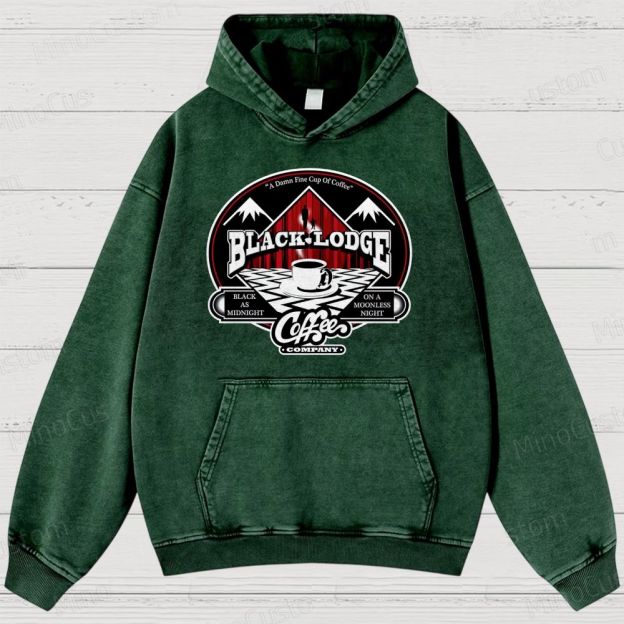 Twin Peaks Black Lodge Retro Cult TV Coffee Graphic Washed Vintage Hoodie