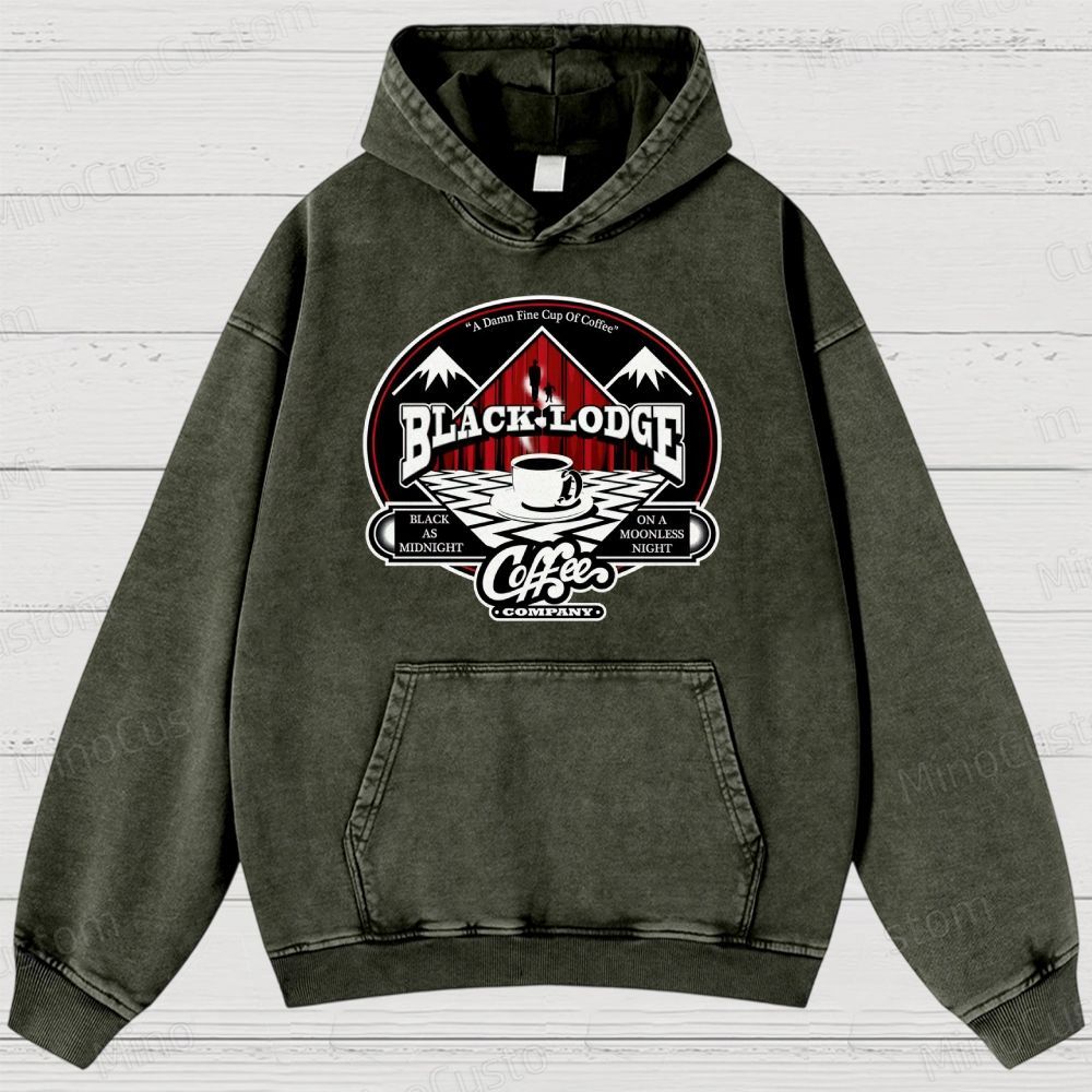 Twin Peaks Black Lodge Retro Cult TV Coffee Graphic Washed Vintage Hoodie