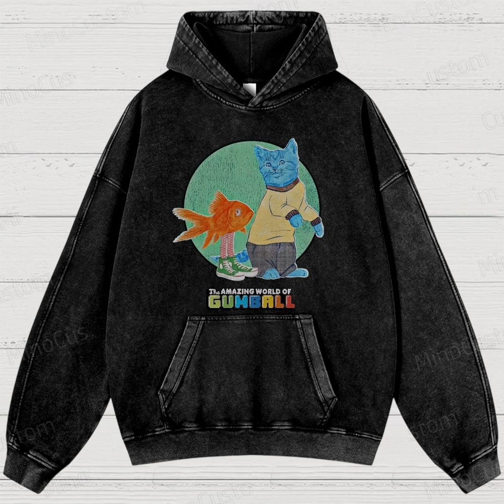 The Amazing World of Gumball Retro Animated Series Graphic Washed Vintage Hoodie