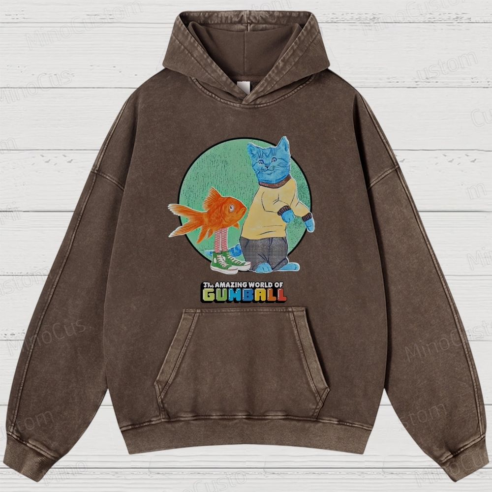 The Amazing World of Gumball Retro Animated Series Graphic Washed Vintage Hoodie