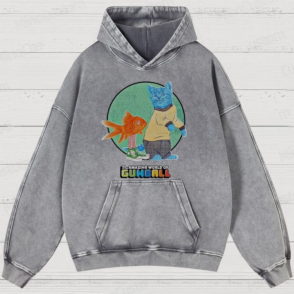 The Amazing World of Gumball Retro Animated Series Graphic Washed Vintage Hoodie