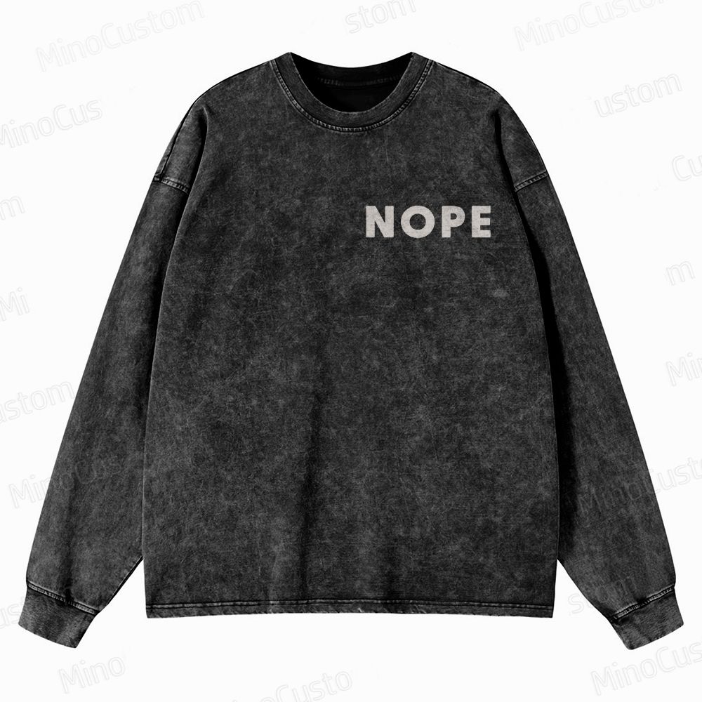 Nope Retro Sci-Fi Horror Graphic Washed Vintage Long-Sleeve Shirt