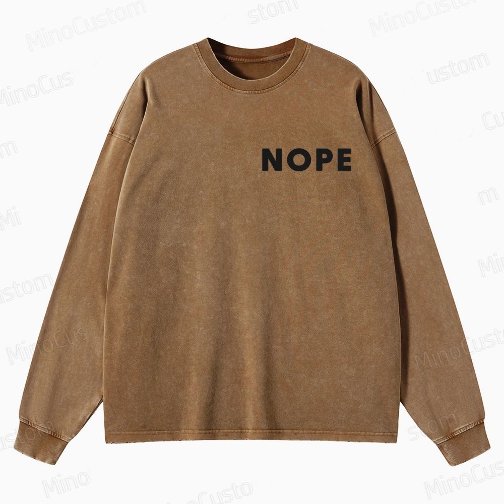 Nope Retro Sci-Fi Horror Graphic Washed Vintage Long-Sleeve Shirt
