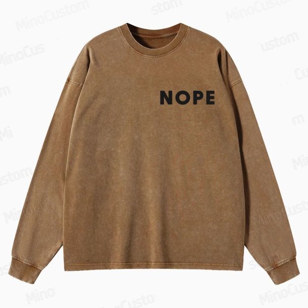 Nope Retro Sci-Fi Horror Graphic Washed Vintage Long-Sleeve Shirt