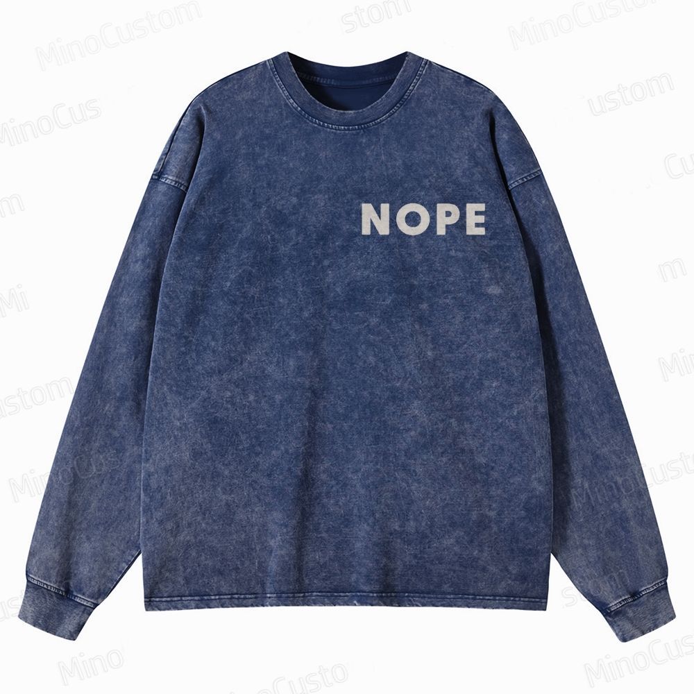 Nope Retro Sci-Fi Horror Graphic Washed Vintage Long-Sleeve Shirt