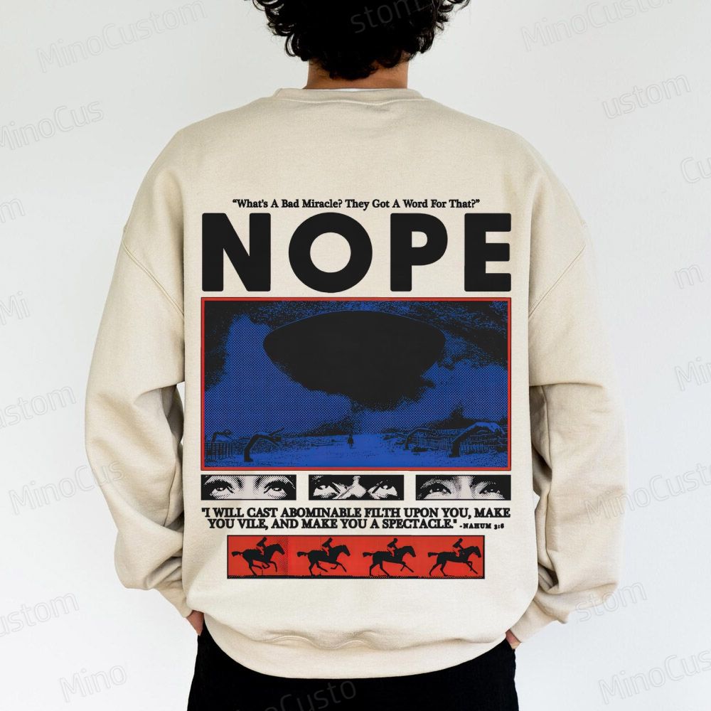Nope Retro Sci-Fi Horror Graphic Washed Vintage Sweatshirt