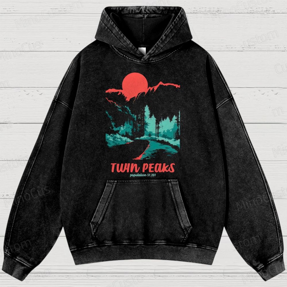 Twin Peaks Retro Cult TV Scenic Graphic Washed Vintage Hoodie