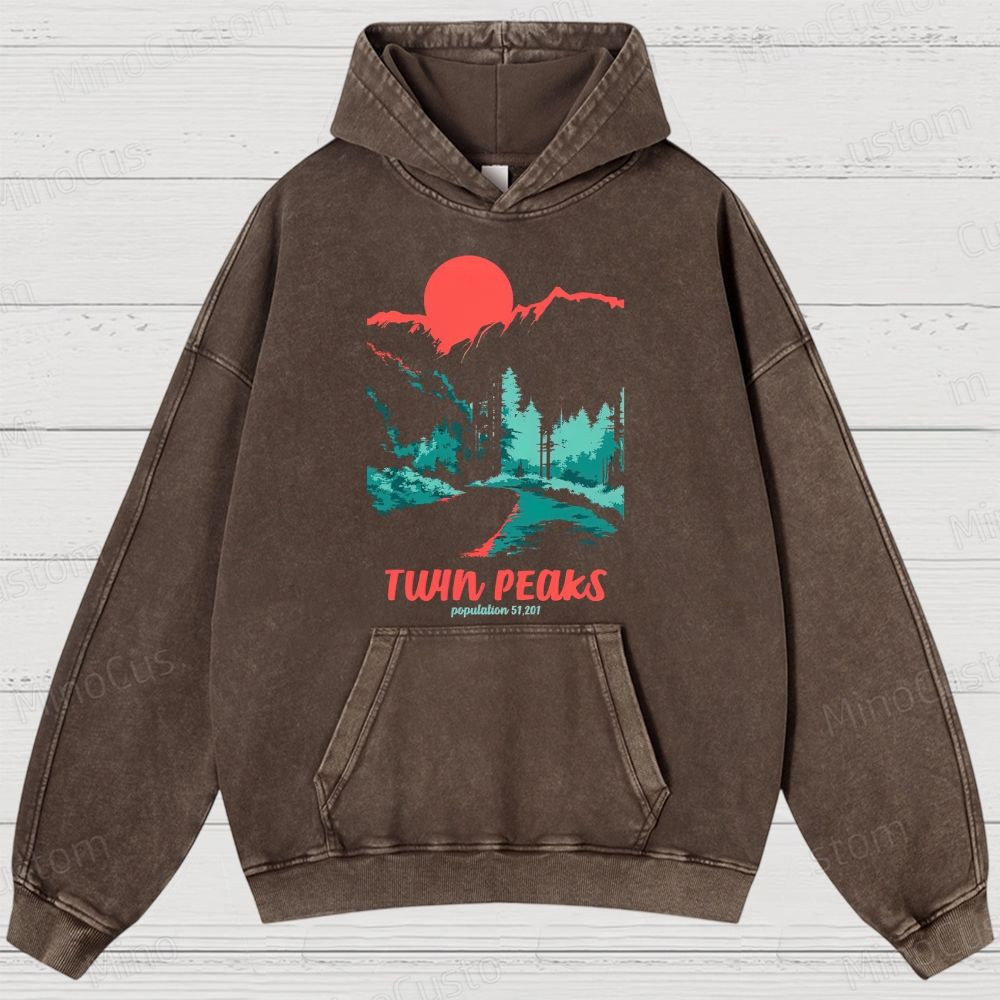 Twin Peaks Retro Cult TV Scenic Graphic Washed Vintage Hoodie